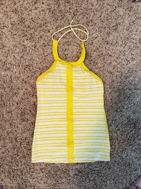 lululemon athletica Yellow and White Striped Halter Tank Top